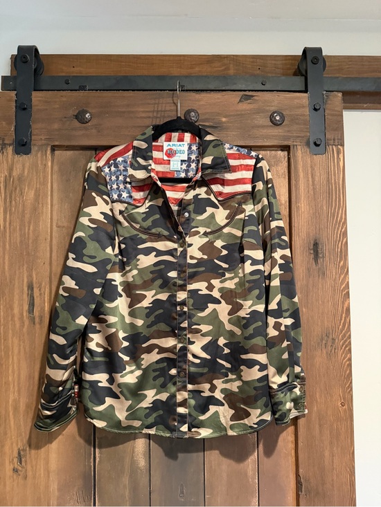 Ariat Tops - Ariat Rodeo Quincy Camo Button-Up Shirt with American Flag
